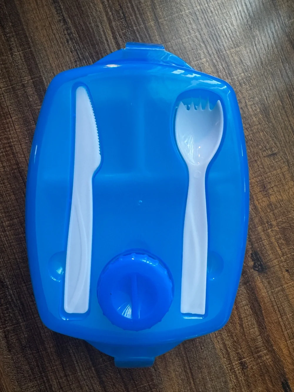 Blue Bento Lunch Box Compartment Container Set with Utensils & Dressing Cup
